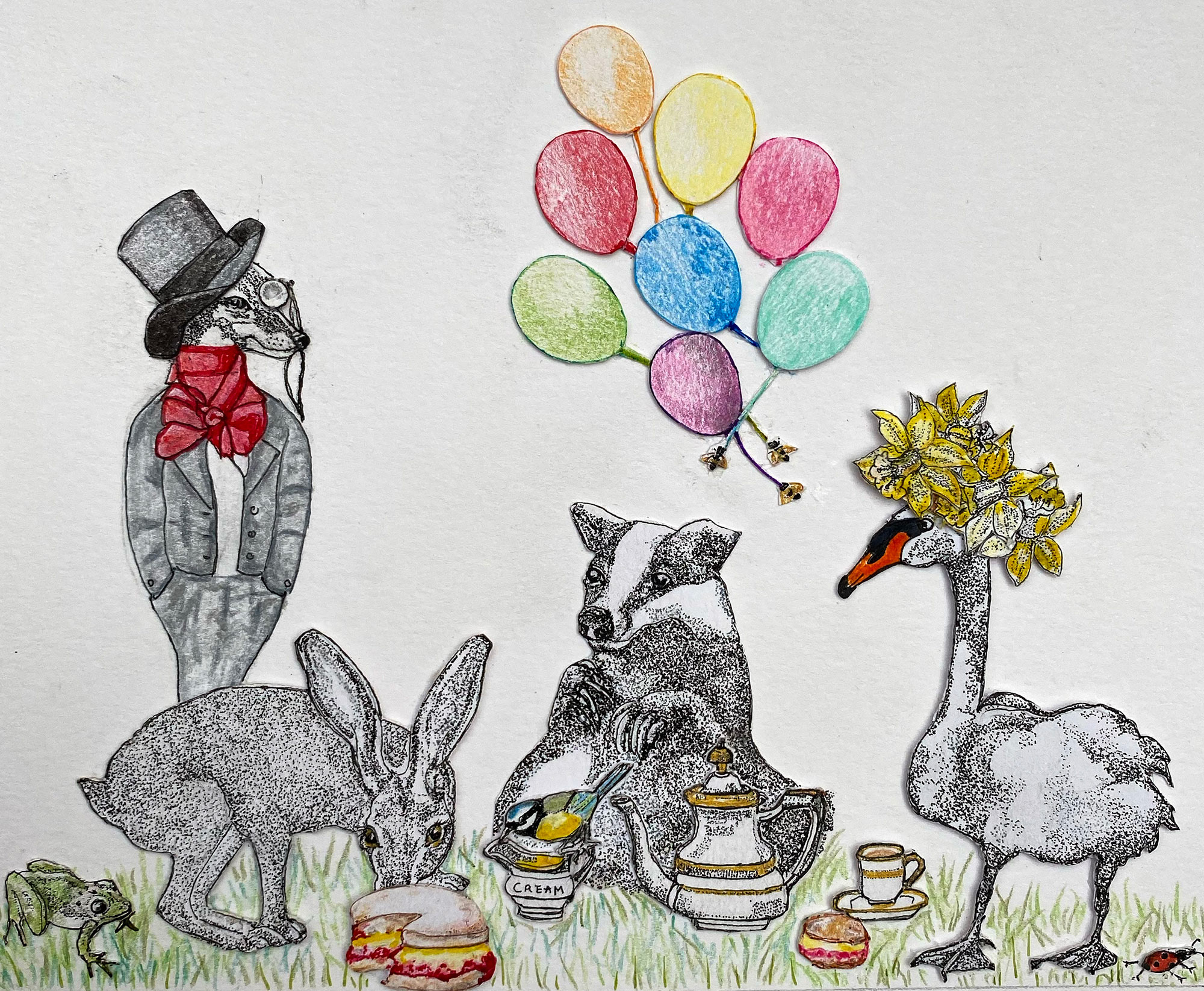 Exotic animals and balloons wallpaper design