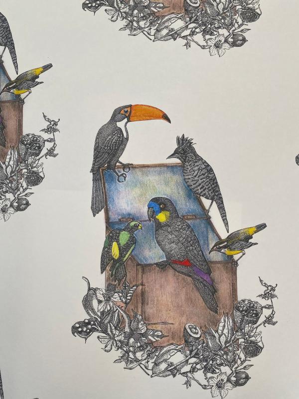 Birds in a unique wallpaper design